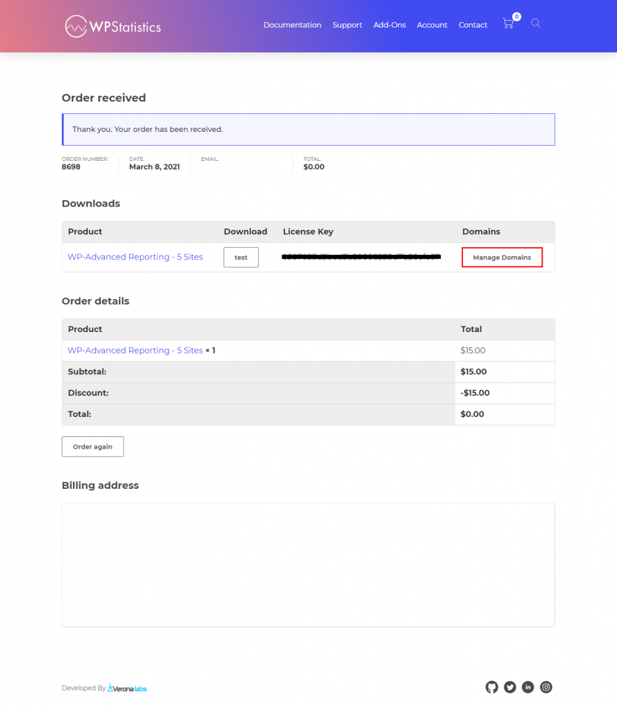 Manage Domains for WP Statistics License