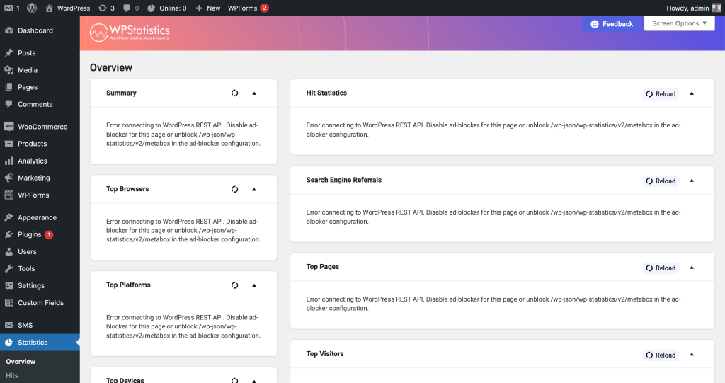 WP Statistics overview page