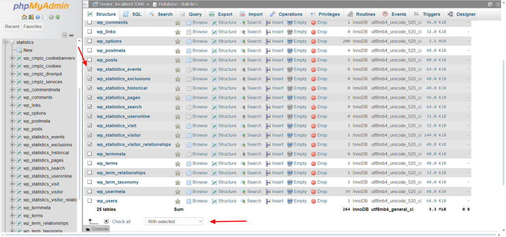 WP Statistics Truncate Multiple Table