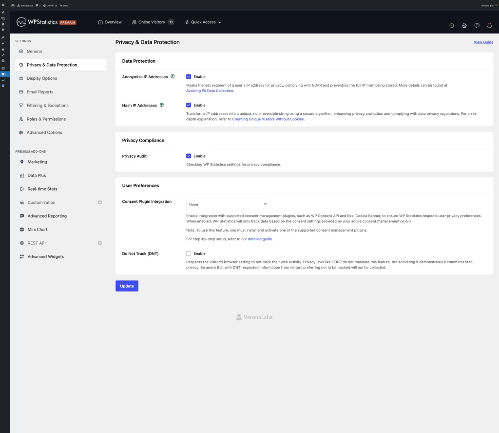 WP Statistics GDPR compliant privacy and data protection settings