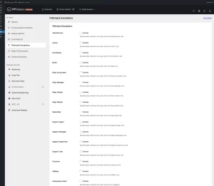 Settings: Filtering exceptions