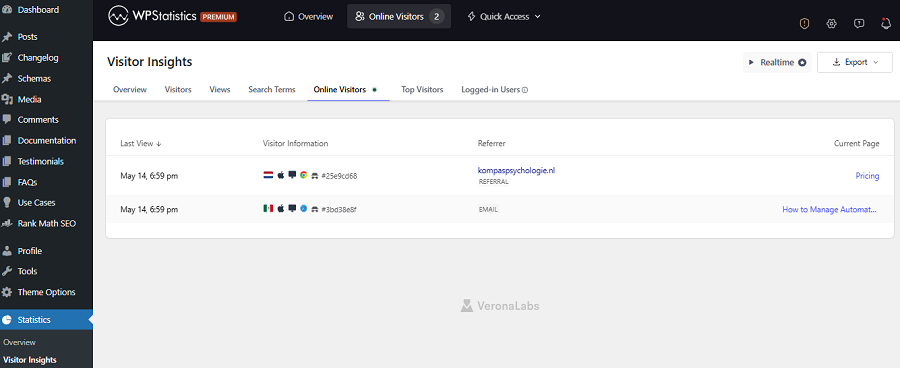 Online User Tracking on WP Statistics plugin