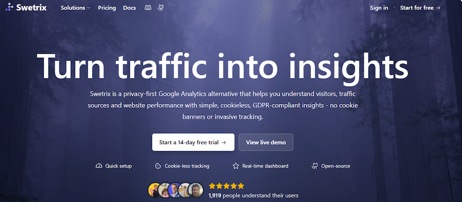 Swetrix dashboard for self-hosted analytics reports
